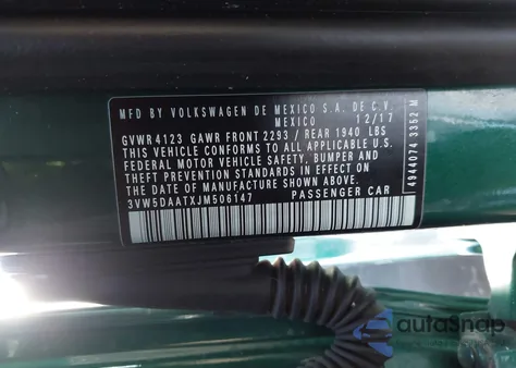 2018 Volkswagen Beetle 2.0T Coast/2.0T S/2.0T Se из США, поврежденный, VIN 3VW5DAATXJM506147